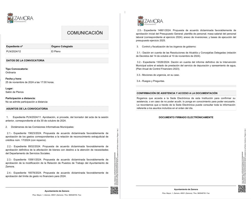 Pleno del Ayuntamiento de Zamora