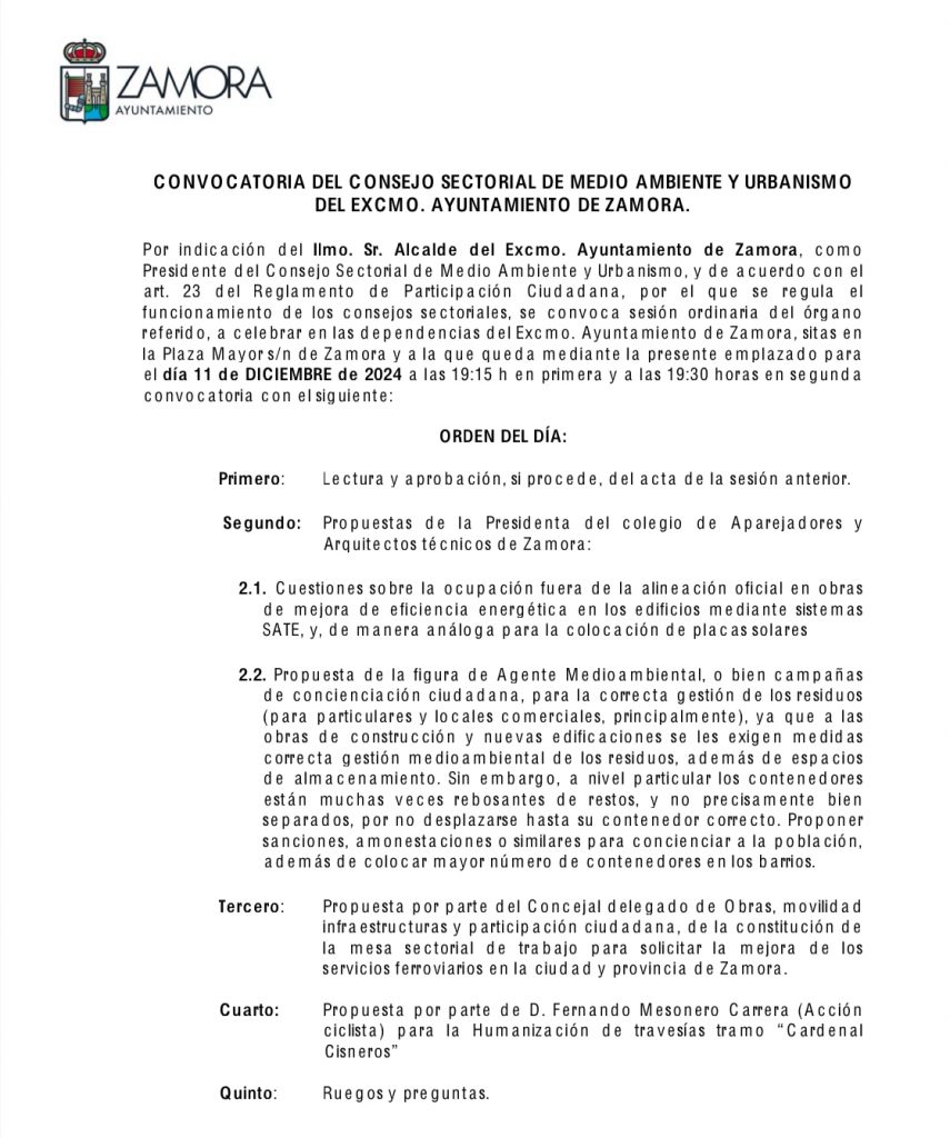 Consejo Sectorial de Medio Ambiente y Urbanismo del Ayto. de Zamora