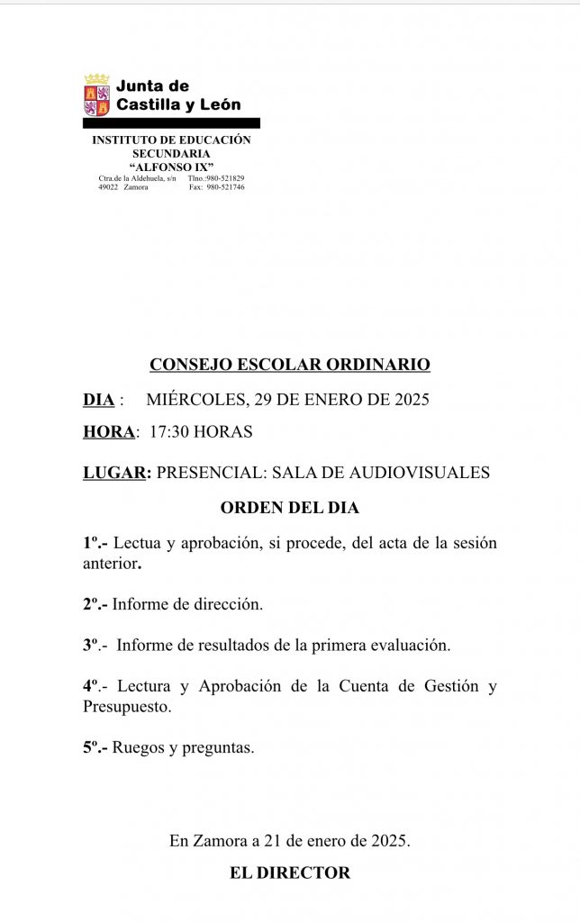 Consejo Escolar del IES “Alfonso IX”