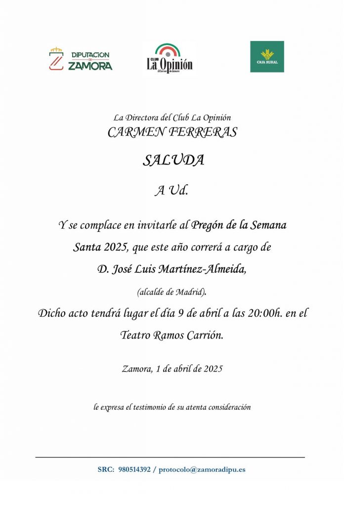 Pregón de Semana Santa de La Opinión de Zamora a cargo del Alcalde de Madrid