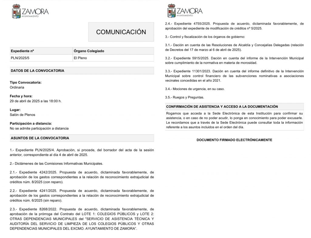 Pleno municipal del mes de abril