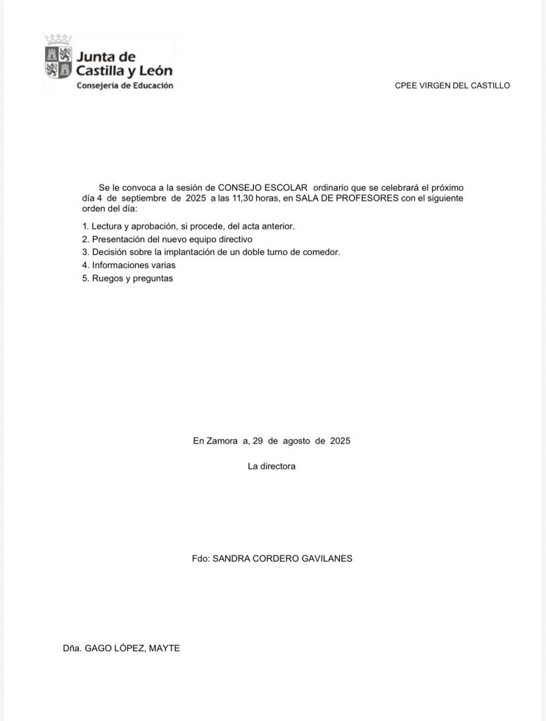 Consejo Escolar del CPEE Virgen del Castillo