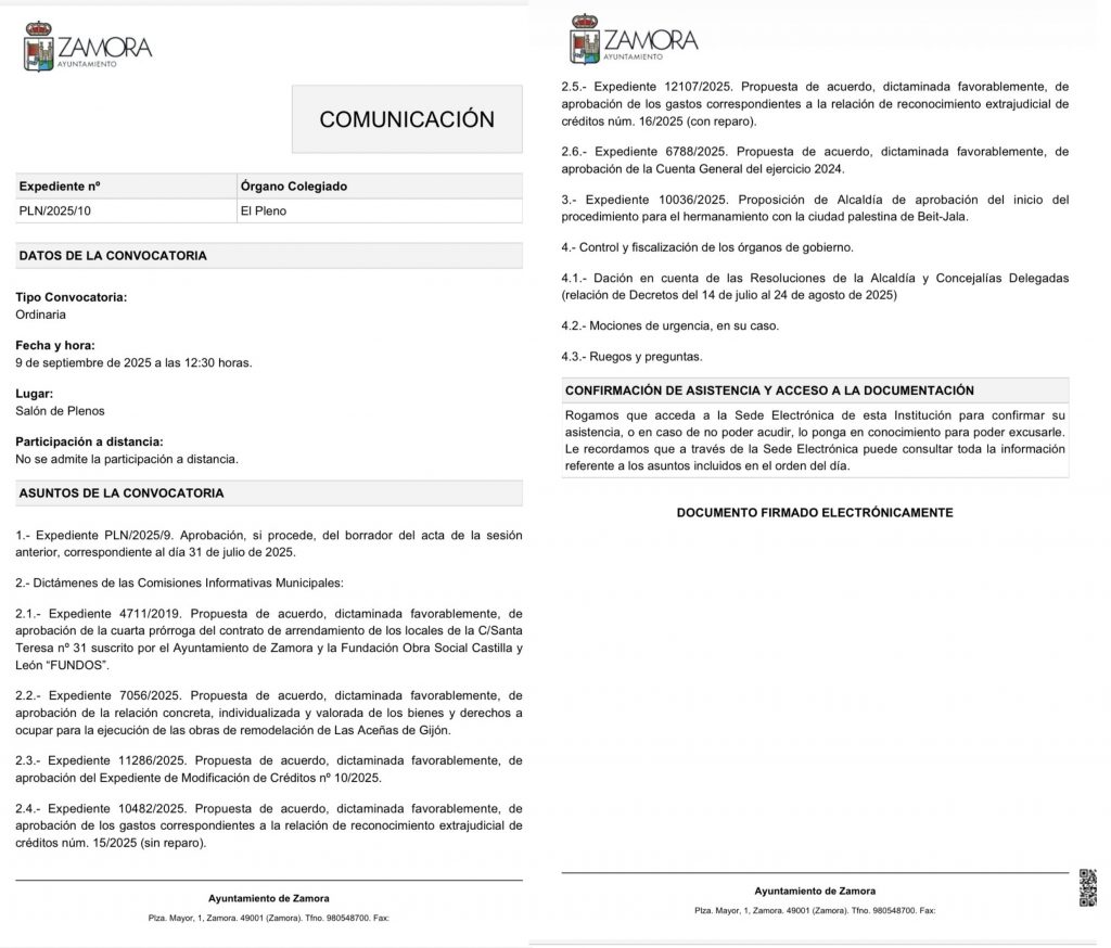 Pleno ordinario del mes de agosto