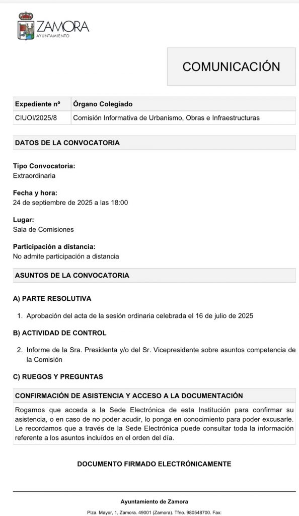 Comisión de Urbanismo, Obras e Infraestructuras