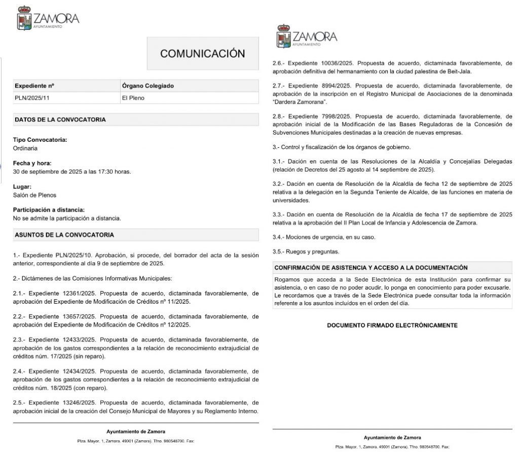 Pleno del mes de septiembre