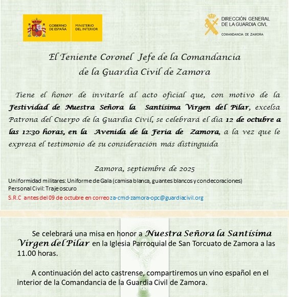 Actos con motivo de la festividad de la Virgen del Pilar, Patrona de la Guardia Civil