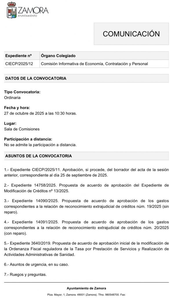 Comisión de Economía, Contratación y Personal