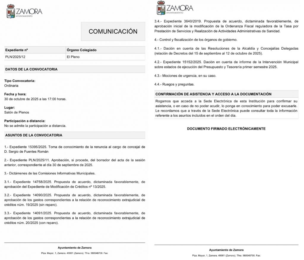 Pleno ordinario del mes de octubre