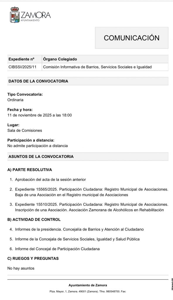 Comisión de Barrios, Servicios Sociales e Igualdad