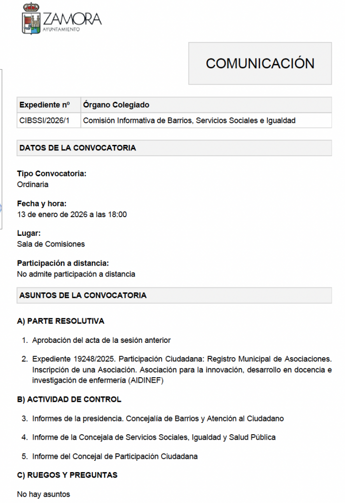 Comisión de Barrios, Servicios Sociales e Igualad