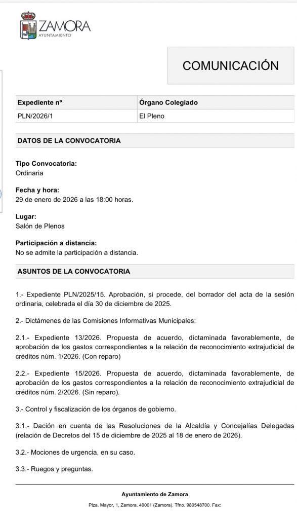 Pleno del mes de enero