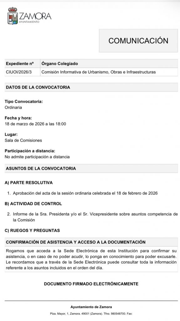 Comisión de Urbanismo, Obras e Infraestructuras