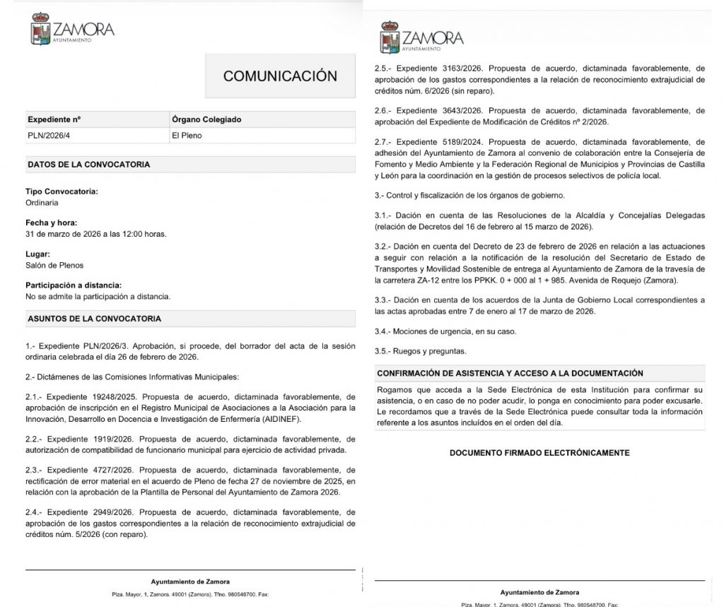 Pleno del mes de marzo