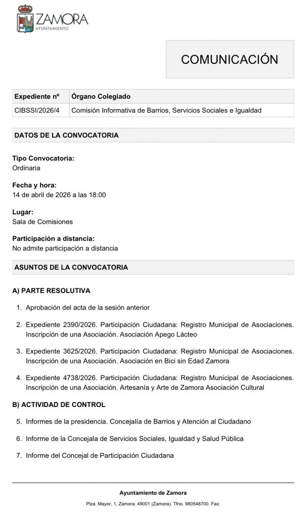 Comisión de Barrios, Servicios Sociales e Igualdad