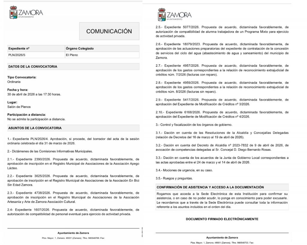 Pleno municipal del mes de abril