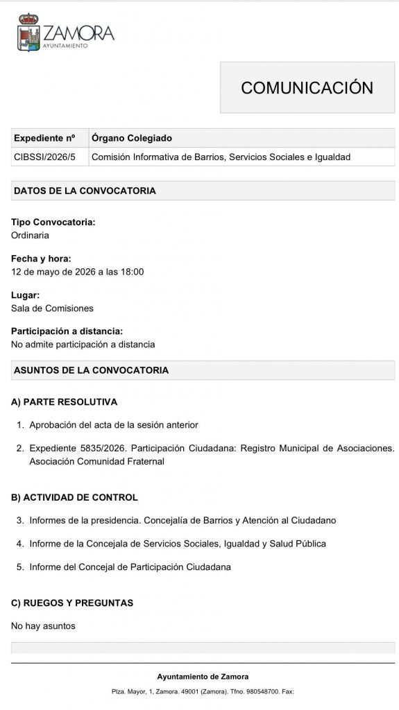 Comisión de Barrios, Servicios Sociales e Igualdad
