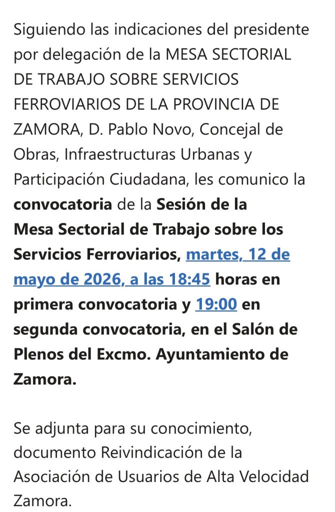 Mesa Sectorial de Trabajo sobre los Servicios Ferroviarios