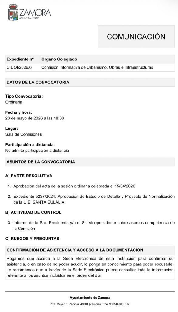 Comisión de Urbanismo, Obras e Infraestructuras