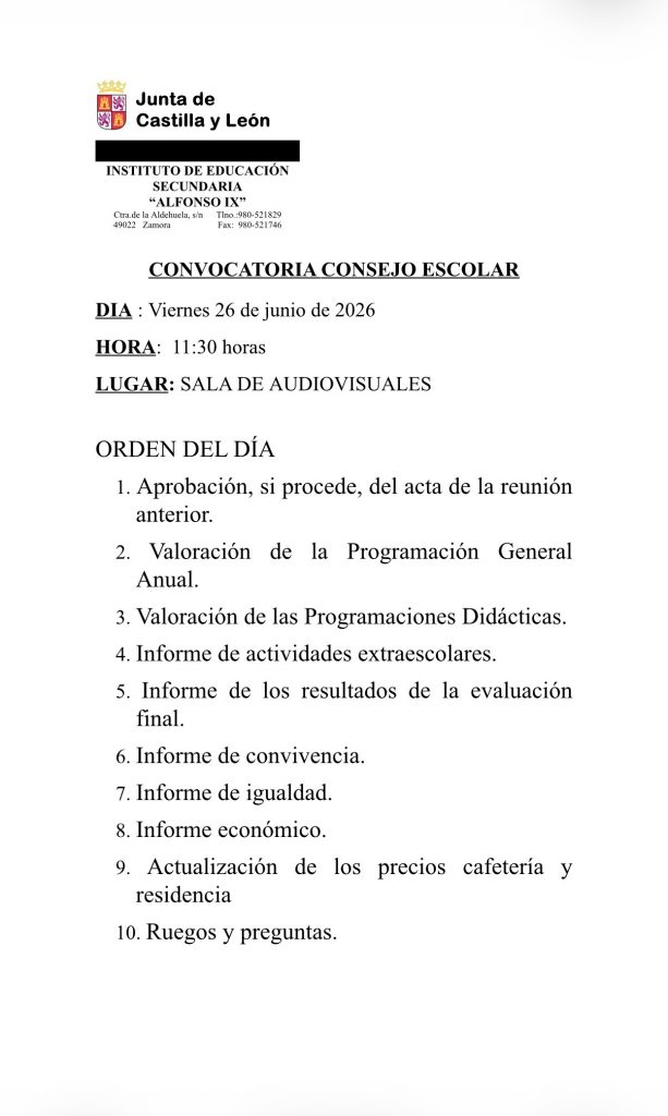 Consejo Escolar del IES Alfonso IX