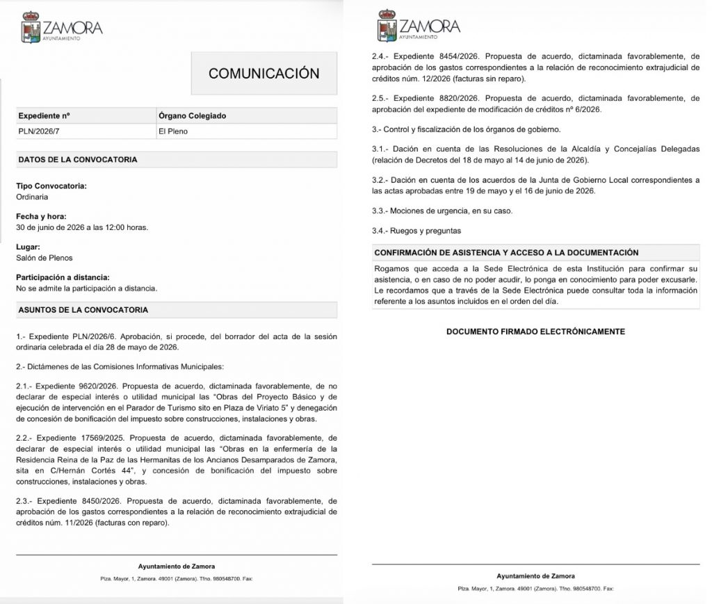 Pleno del mes de junio