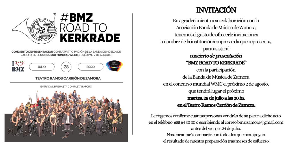 Concierto de presentación \"BMZ ROAD TO KERKRADE\" a cargo de la Banda de Música de Zamora