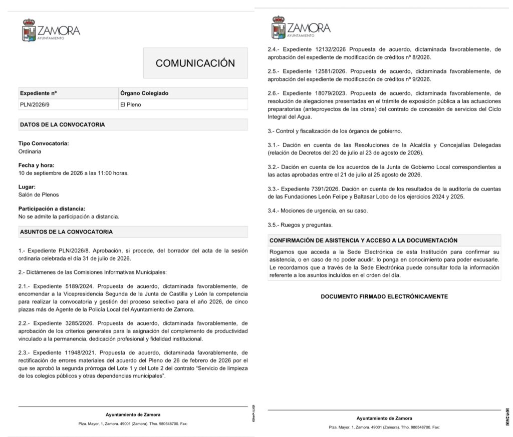Pleno correspondiente al mes de agosto