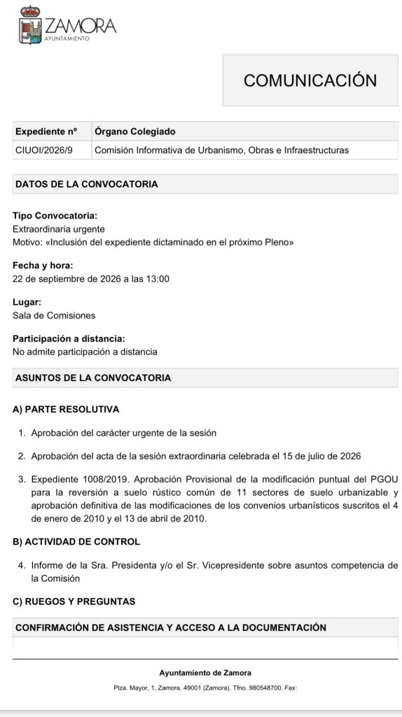 Comisión de Urbanismo, Obras e Infraestructuras