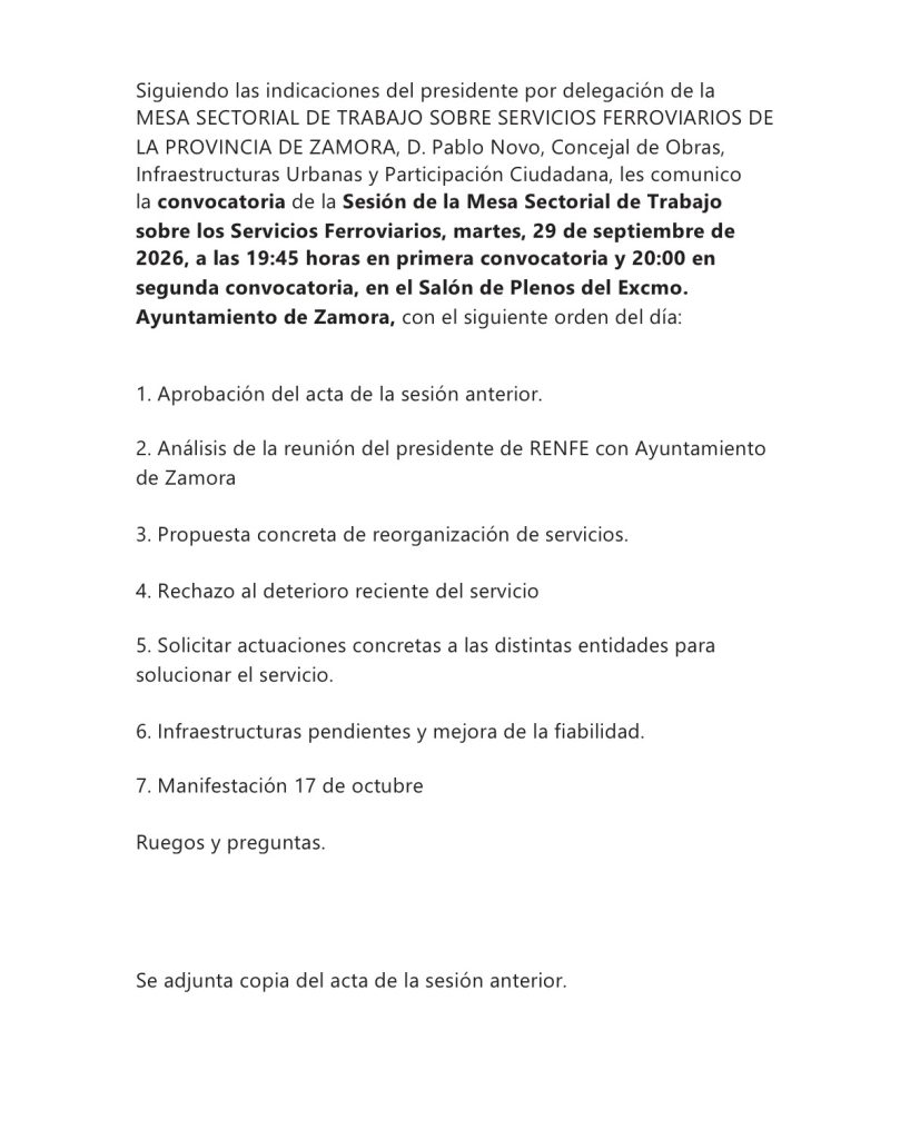 Reunión de la Mesa para la mejora de los servicios ferroviarios