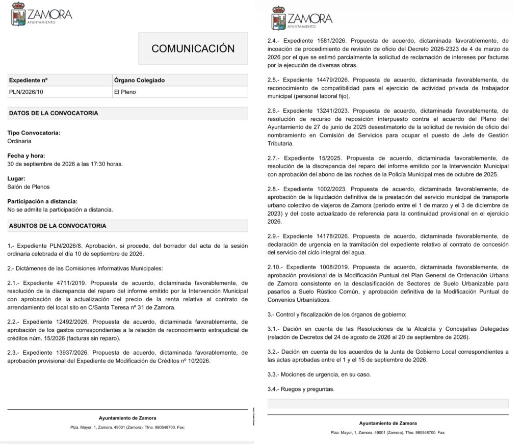Pleno del mes de septiembre